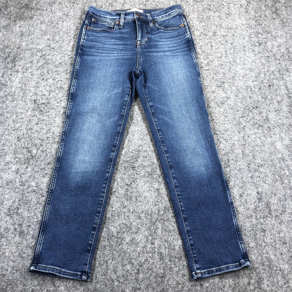 Madewell Stovepipe Jeans Womens 26P PET Blue High Rise Straight Stretch Denim